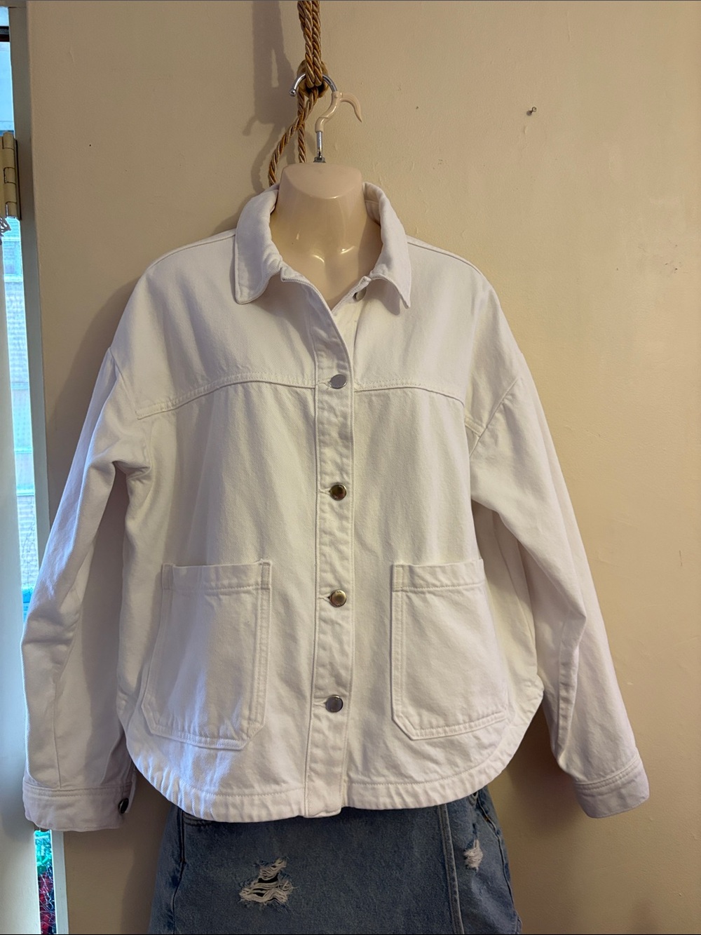 Zara White Denim Button-Front Jacket